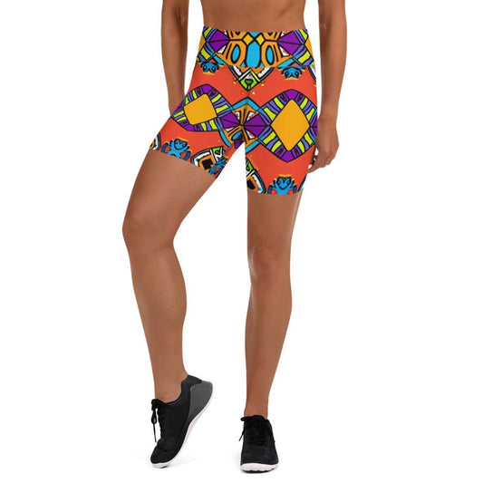 "Soulful Spectrum: Women's Colorful Custom African-Themed Yoga Shorts" - AIBUYDESIGN