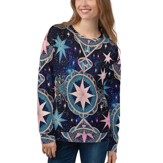 "Starry Night Reverie: Women's Beautiful Chic Artsy Vintage Starry Sky Print Long Sleeved Sweatshirt" - AIBUYDESIGN