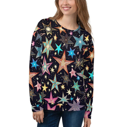 "Starry Night Serenity: Women's Beautiful Chic Artsy Vintage Starry Night Print Long Sleeved Sweatshirt" - AIBUYDESIGN