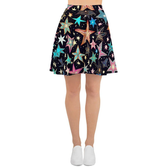 "StarryElegance: Vintage Charm - Luxe Skater Skirt Inspired by Starry Night" - AIBUYDESIGN