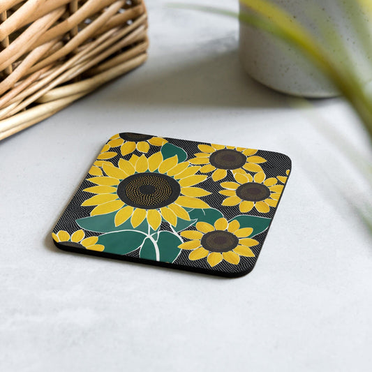 "Sunflower Serenade: Cute Artsy Retro Vintage Sunflower Print Drink Coaster" - AIBUYDESIGN