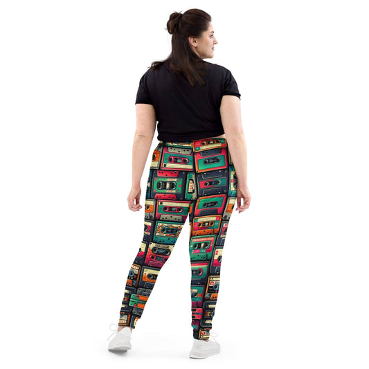 "Throwback Tracks: Luxurious Colorful Cassette Tape Print Joggers for Women" - AIBUYDESIGN