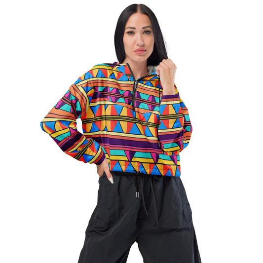 "Throwback Vibes Women's Windbreaker: Artsy Colorful 70s/80s Print" - AIBUYDESIGN