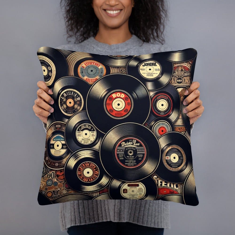 "Throwback Vinyl Vibes: Cute Artsy Retro Vintage Record Print Pillow" - AIBUYDESIGN