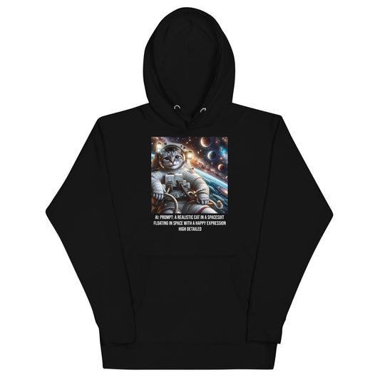 Geeky Giggles: Space Catstronaut AI-themed Hoodie for Tech Lovers