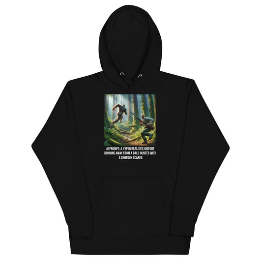 AI Comedy Central: Bigfoot Hunting Hoodie for Tech Enthusiasts with a Sense of Humor