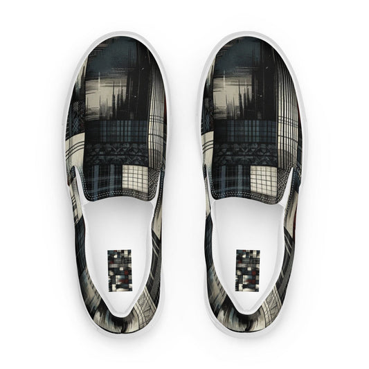 "Urban Noir: Men's Dark Modern Artistic Pattern Slip-On Canvas Shoes" - AIBUYDESIGN