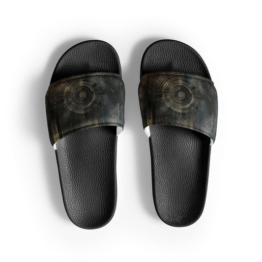"Urban Rustic Elegance: Men's Dark Modern Abstract Slide Sandals" - AIBUYDESIGN