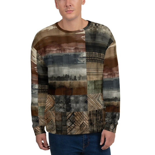 "Urban Rustic Expression: Men's Abstract Dark Modern Artistic Pattern Long-Sleeved Sweatshirt" - AIBUYDESIGN