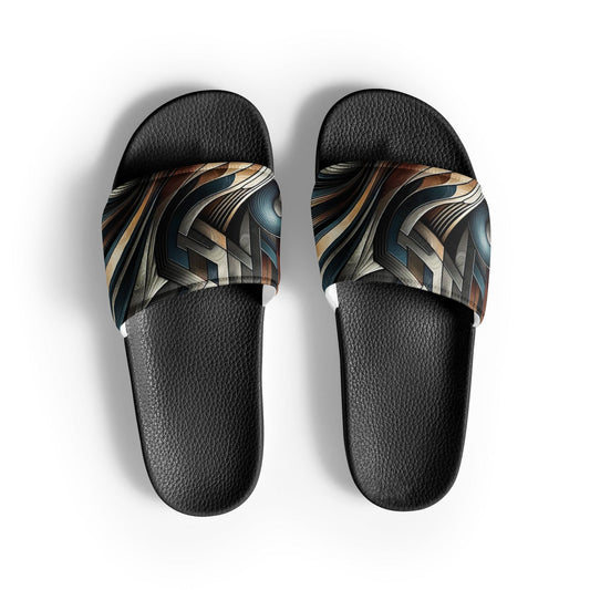 "Urban Rustic Expression: Men's Dark Modern Abstract Slide Sandals" - AIBUYDESIGN