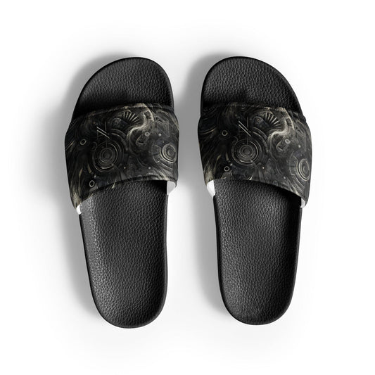 "Urban Rustic Fusion: Men's Dark Modern Abstract Slide Sandals" - AIBUYDESIGN