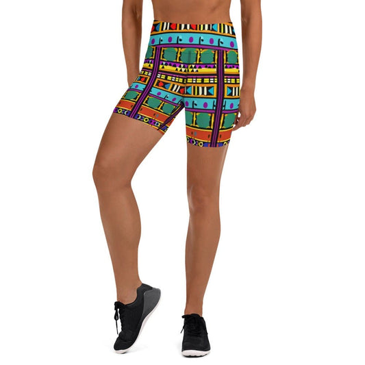 "Vibrant Soul: Women's Colorful African-Themed Custom Yoga Shorts" - AIBUYDESIGN