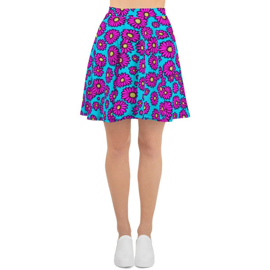 "Vintage Floral Charm: Luxe Neon Flowery Cute Artsy Skater Skirt for Women" - AIBUYDESIGN