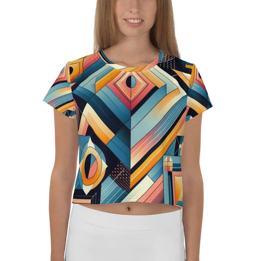 "Womens Beautiful Chic Artsy Retro Geometric Crop Tee - Elevate Your Style with Vintage-Inspired Patterns!" - AIBUYDESIGN