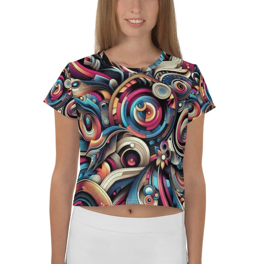 "Womens Beautiful Chic Artsy Retro Psychedelic Crop Tee - Add a Groovy Vibe to Your Wardrobe!" - AIBUYDESIGN