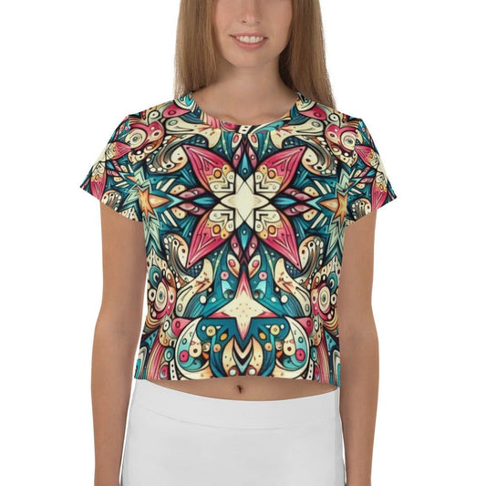 "Womens Beautiful Chic Artsy Retro Psychedelic Crop Top - Express Your Funky Style with Vibrant Colors!" - AIBUYDESIGN