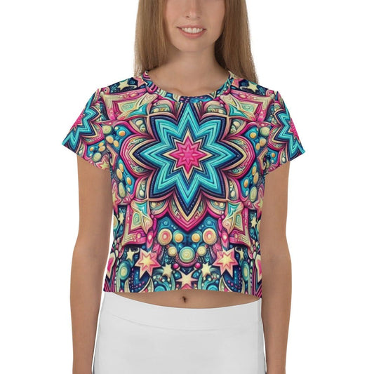 "Womens Beautiful Chic Artsy Retro Psychedelic Crop Top - Groovy and Vibrant Fashion Statement!" - AIBUYDESIGN