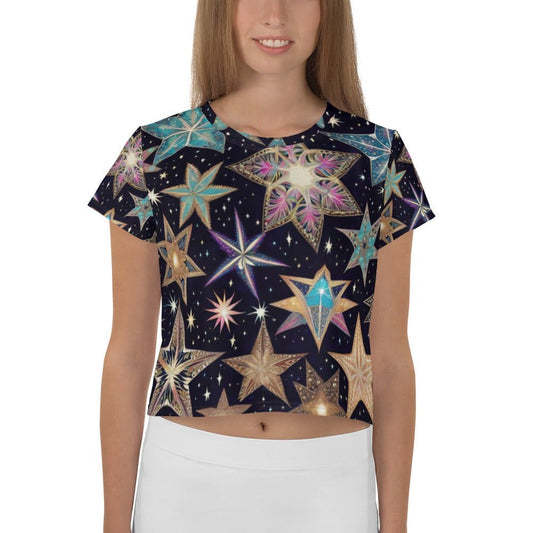 "Womens Beautiful Chic Artsy Starry Night Sky Crop Top - Embrace Celestial Beauty in Style!" - AIBUYDESIGN