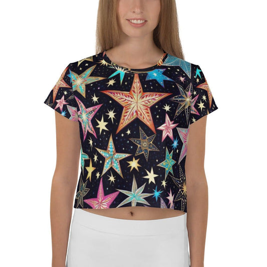 "Womens Beautiful Chic Artsy Starry Night Sky Crop Top - Embrace Celestial Style!" - AIBUYDESIGN