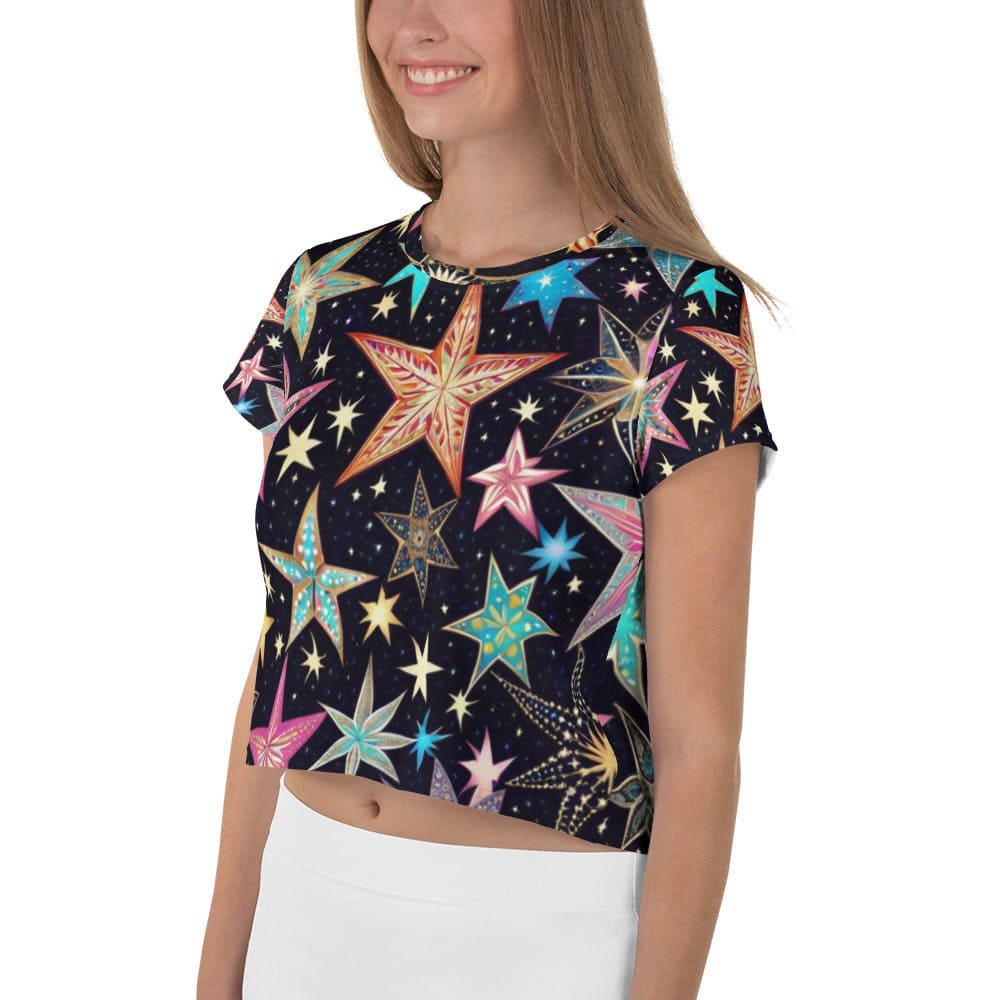 "Womens Beautiful Chic Artsy Starry Night Sky Crop Top - Embrace Celestial Style!" - AIBUYDESIGN