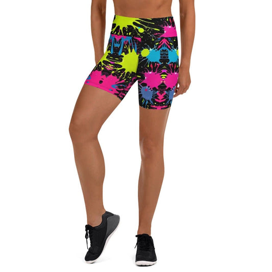 "Womens Beautiful Chich Artsy Paint Splatter Yoga Shorts - Stylish and Comfortable Activewear for Yoga Practice!" - AIBUYDESIGN