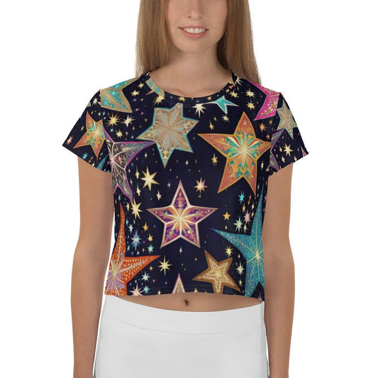 "Womens Beautiful Chich Artsy Starry Night Sky Crop Top - Embrace Celestial Elegance!" - AIBUYDESIGN