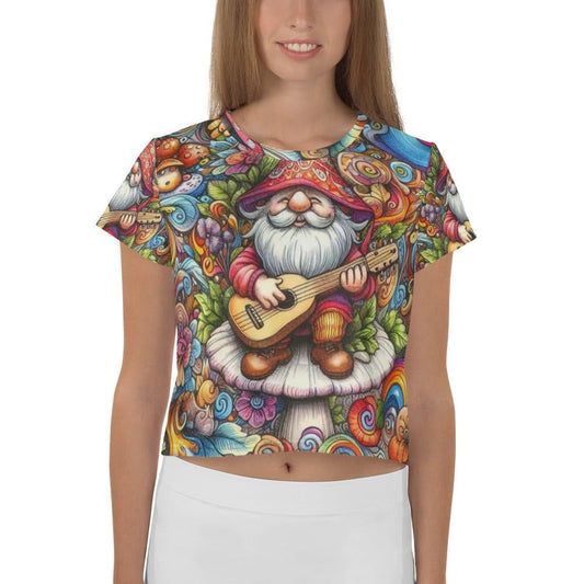 "Womens Beautiful Chich Artsy Vintage Cottagecore Gnome Crop Tee - Whimsical and Quirky Design for a Charming Look!" - AIBUYDESIGN