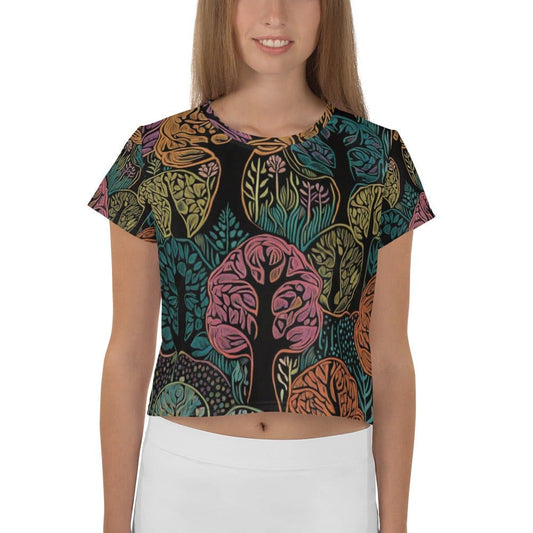 "Womens Beautiful Chich Artsy Vintage Woods Crop Top - Explore Nature's Serenity!" - AIBUYDESIGN