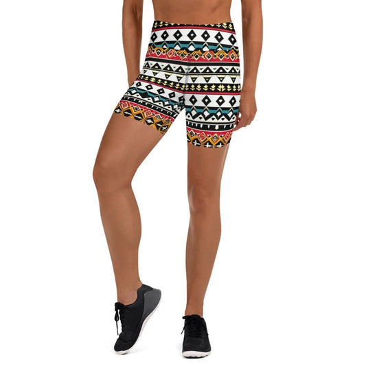 "Womens Chic and Artsy Aztec-Inspired Yoga Shorts - Add a Touch of Boho Elegance to Your Workout Wardrobe!" - AIBUYDESIGN