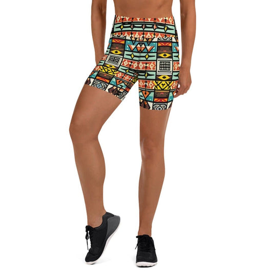 "Womens Chic and Artsy Aztec-Inspired Yoga Shorts - Elevate Your Practice with Style and Comfort!" - AIBUYDESIGN