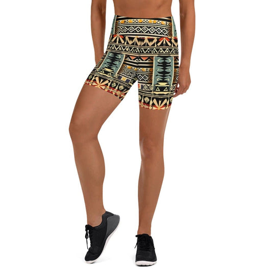 "Womens Chic and Artsy Aztec-Inspired Yoga Shorts - Elevate Your Yoga Sessions with Unique Aztec Style!" - AIBUYDESIGN