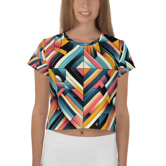 "Womens Chic Vintage Retro Geometric Crop Tee - Add a Touch of Nostalgia to Your Wardrobe!" - AIBUYDESIGN