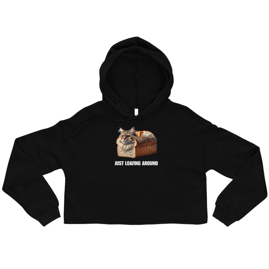 Smart and Silly: Women's CatLoaf Crop AI-themed Hoodie for Tech Fans