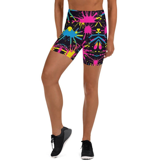 "Womens Stylish Chich Artsy Paint Splatter Yoga Shorts - Add a Splash of Color to Your Workout!" - AIBUYDESIGN
