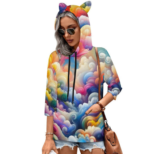 Colorful Artsy chic Pastel Cloudy Sky Cat-Eared Hoodie